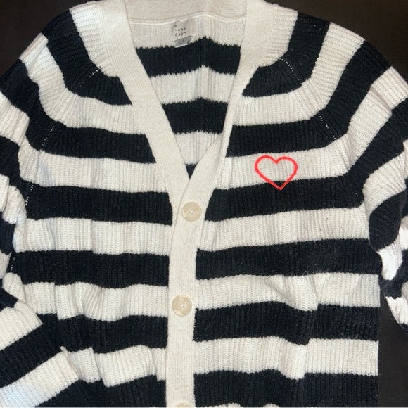 a new day Black and White Striped Cardigan with Red Heart - Picture 2 of 3